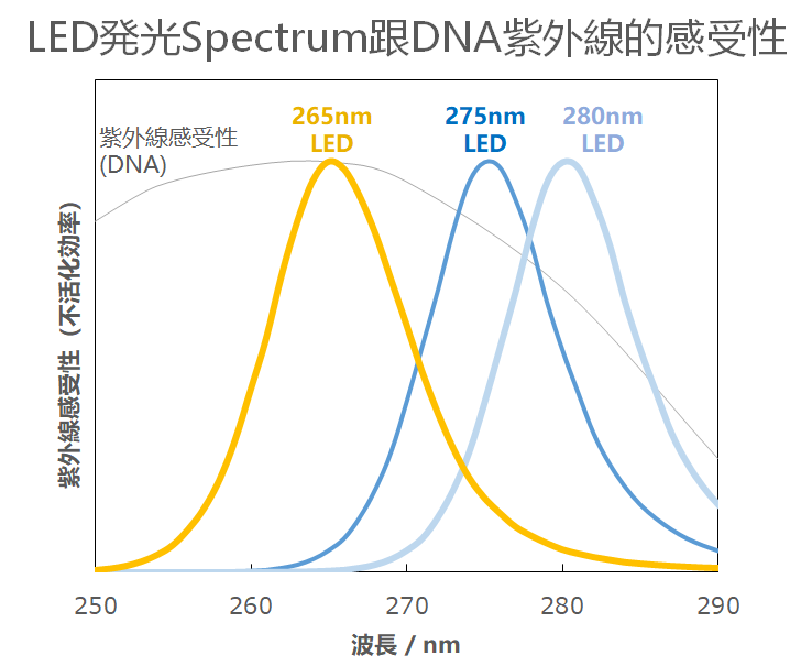 LED発光スペクトルとDNA紫外線感受性